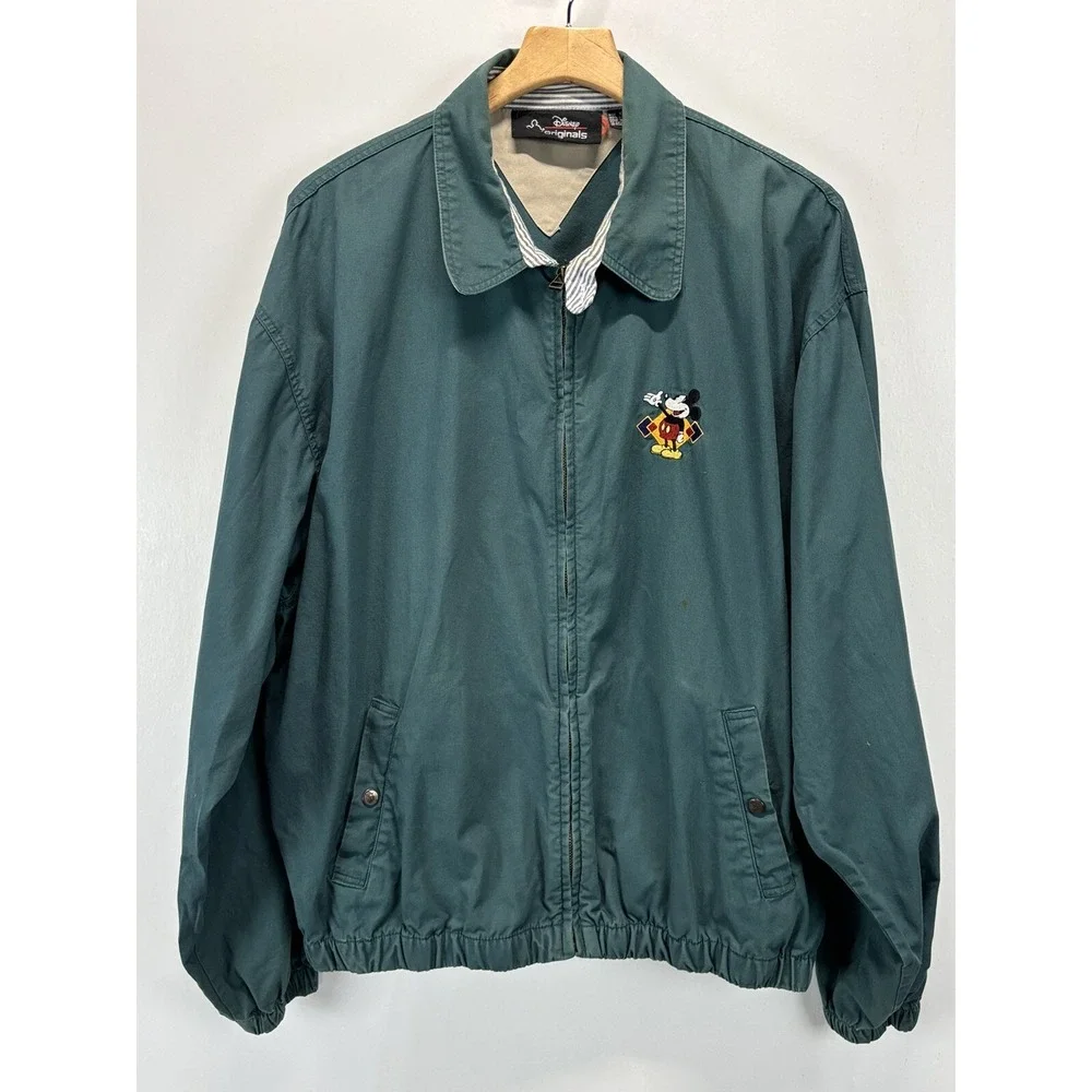 Vtg Disney Originals Mickey Mouse Jacket Sz X-Large Mens Green Y2K Embroidered